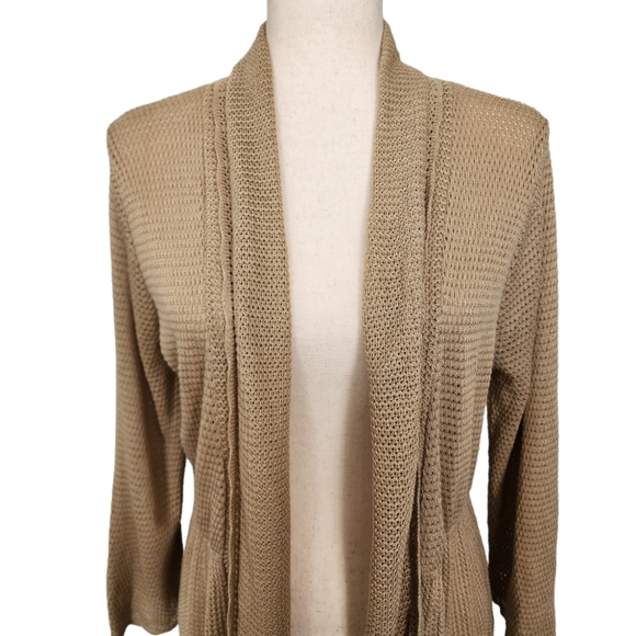 Elementz Open Front Gathered Waist LS Lightweight Cardigan Sweater Tan Med NEW - Picture 7 of 15